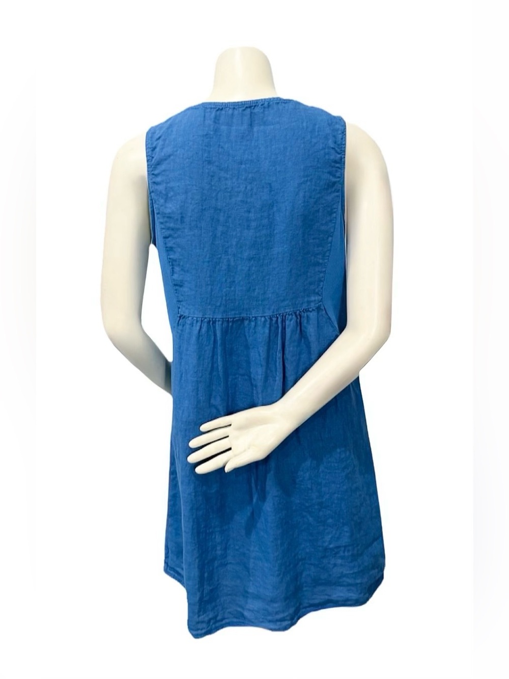 Terzo Millennio Linen Shift Dress L Blue Made in Italy Sleeveless - Picture 4 of 9